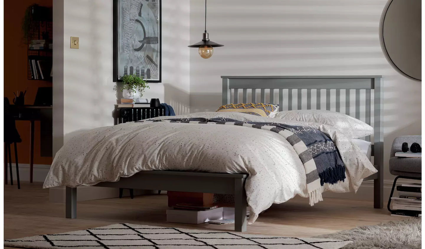 Assembled Aspley Double Wooden Bed Frame - Grey & White